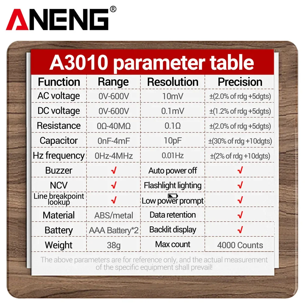 ANENG A3010 4000 Counts Pen-Type Multimeter True-RMS Backlight Multi Meter Digital Auto Range Tester LCD Electrician Tools