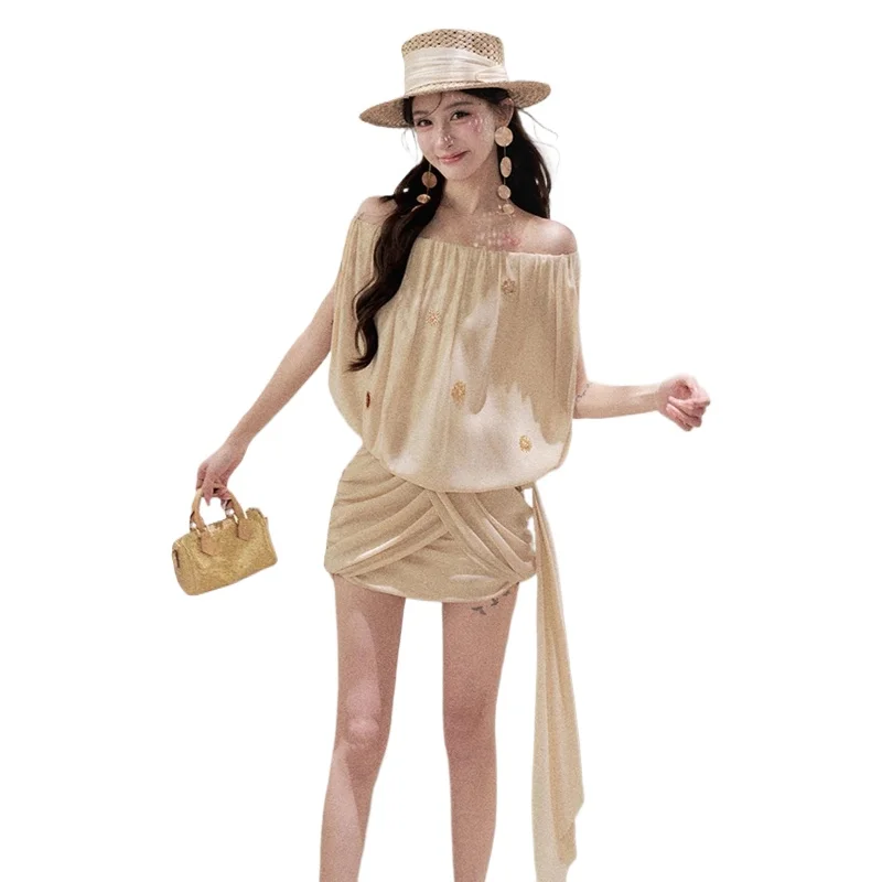 2026 Summer New Fashionable French Style Elegant Niche Design with A Hanging Feel Ribbon Pleats One Shoulder Dress for Women