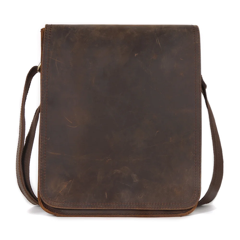 En Cuir véritable Petit Sac De Messager pour Hommes Occasionnels Sac À Bandoulière À Rabat Sac À Bandoulière pour 9.7 "Tablette Vachette Vintage Sac À Main