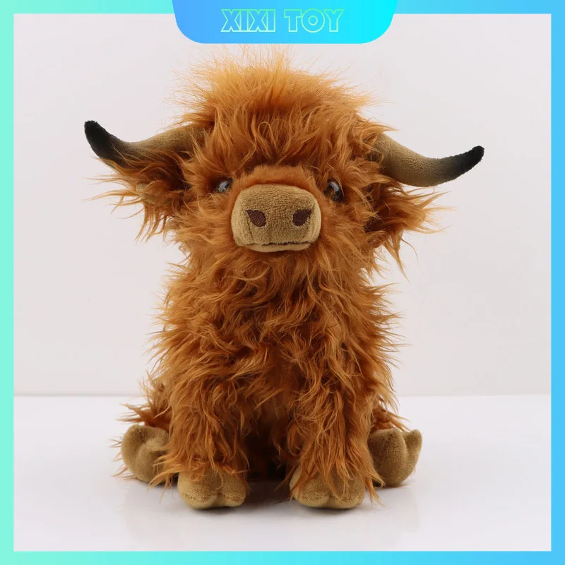 New 25cm Simulation Highland Cow Animal Plush Doll Long Hair Soft Stuffed Cream Highland Cattle  Home Decoration Toy Gift