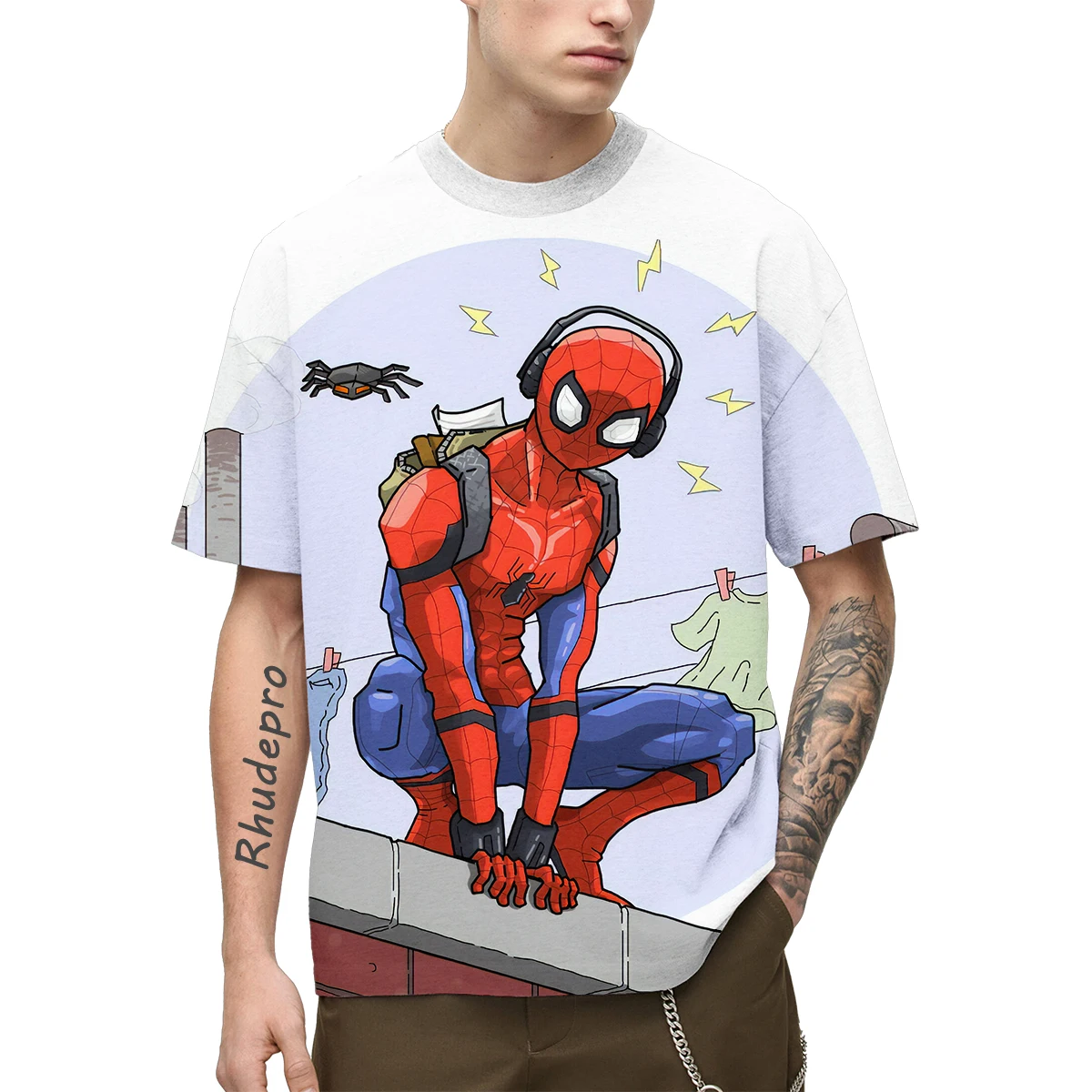 Miniso-homens e mulheres 3d impressão camiseta, oversized, casual, moda, homem aranha, homem de ferro, anime, para menino e menina