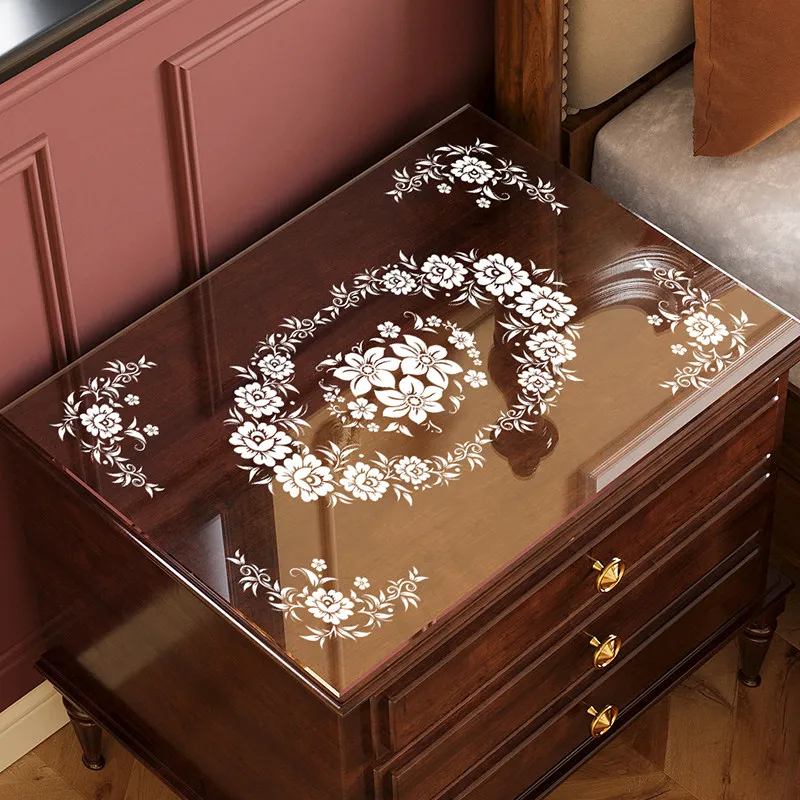 Soft Glass Nightstand Cover Cloth Lace Transparent Tablecloth Waterproof Oil Proof Coffee Mat Square Table Desk Protection Pad