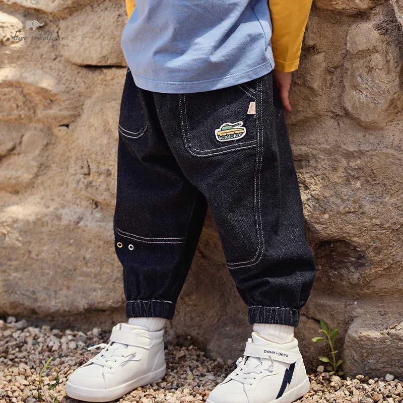 Dave Bella Spring Fall Kids Boys' Clothes Elastic Band Stretch Denim Trousers Children Boy Outer Wear Jeans Pants DB3241613