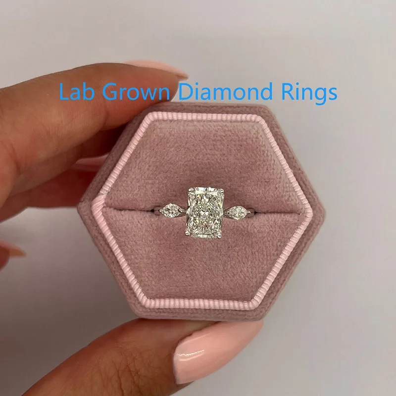 

1.5CT DEF VS-VVS Clarity IGI CERTIFIED CVD HPHT Elongated Radiant Cut Lab Grown Diamond Three Stone Engagement Ring Platinum 950