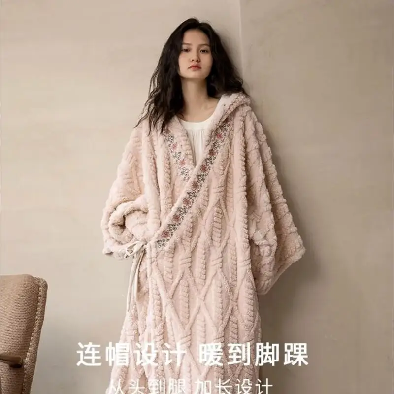 Ropa de dormir de lana Coral para niñas, albornoz de princesa con capucha, pijamas sueltos, ropa de ocio, dormitorio, baño, ropa familiar, capa, prendas de vestir exteriores