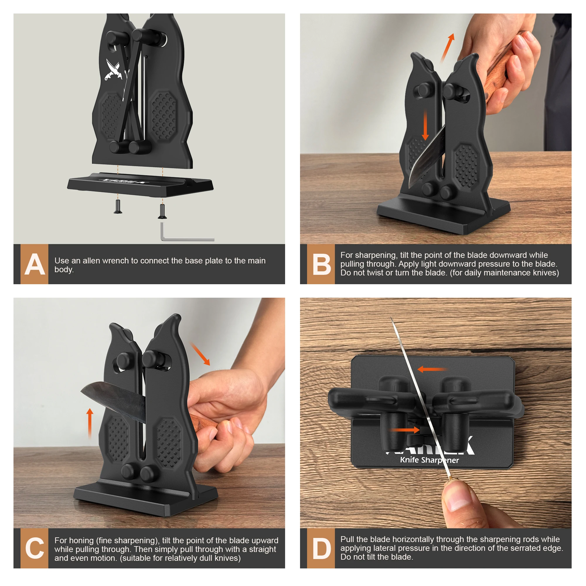 Edge Kitchen Knife Sharpener – Pull-Through Manual Sharpener with Spring Arms – Tungsten Carbide, Self-Adjusting Angle
