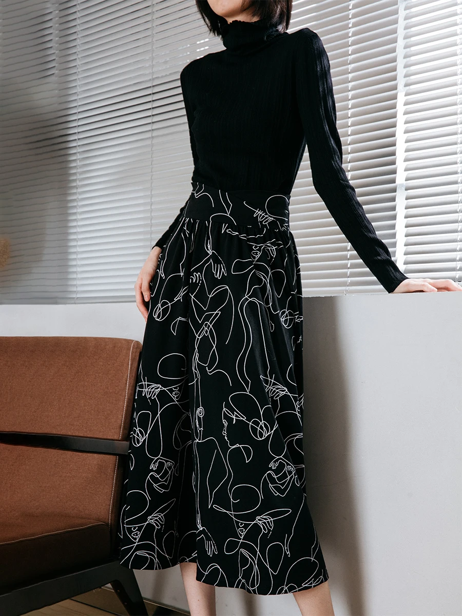 

Original Design Floral Print Midi Skirt Women's High Waist A-Line Slimming Spring New Sle Commute Simple Cotton Blend