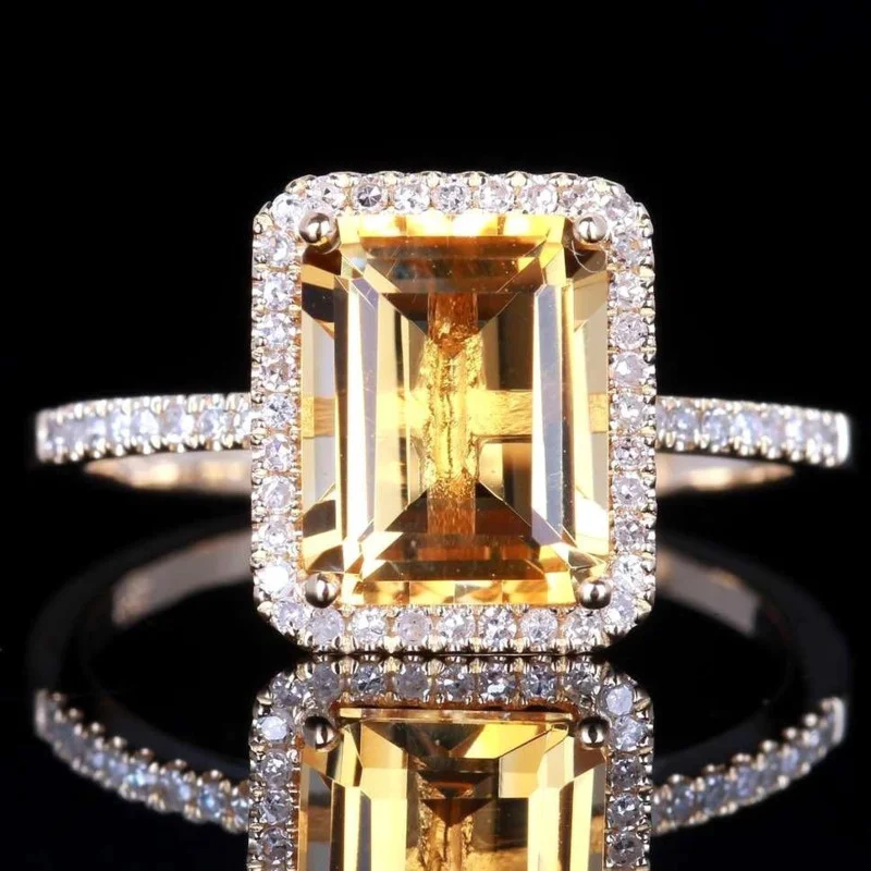 WEGARSTI  Natural Yellow Citrine Fashion Silver Ring For Women Wedding Engagement Rings Fine Jewelry Wholesale