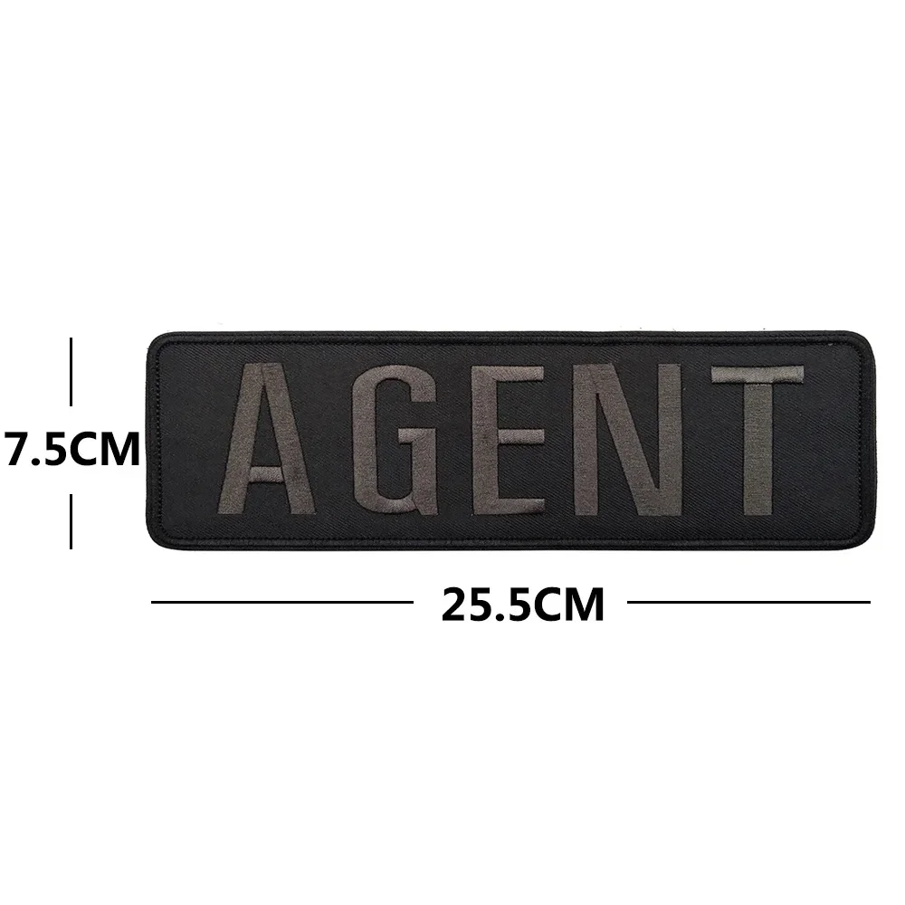 Agent Embroidery Back Patch Livestock Recovery Fugitive Large Black Tactical Vest Badge Hook Loop Cloth Sticker for Outdoor Gear