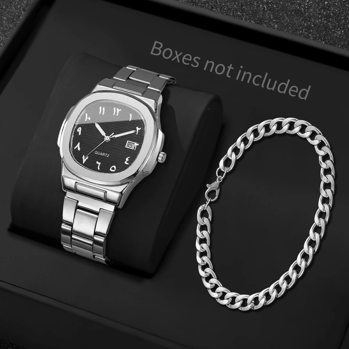 2PCS/Sey Fashion Square Men Business Watch Bracelet Set Luxury Men's Calendar Quartz Wristwatches Reloj Hombre（Without Box）