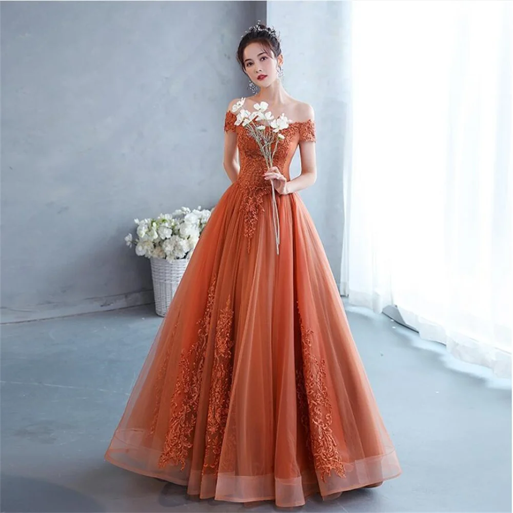 Vestidos de quinceañera naranja con hombros descubiertos, apliques de encaje, Sexy, Formal, princesa dulce 16, fiesta de cumpleaños, 4019, 15, 2023