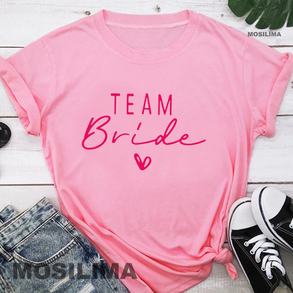 Bride Team Shirts Women Aesthetic Bachelorette Party Wedding Tops Bridesmaid T-shirt Summer O-neck Tops TX317