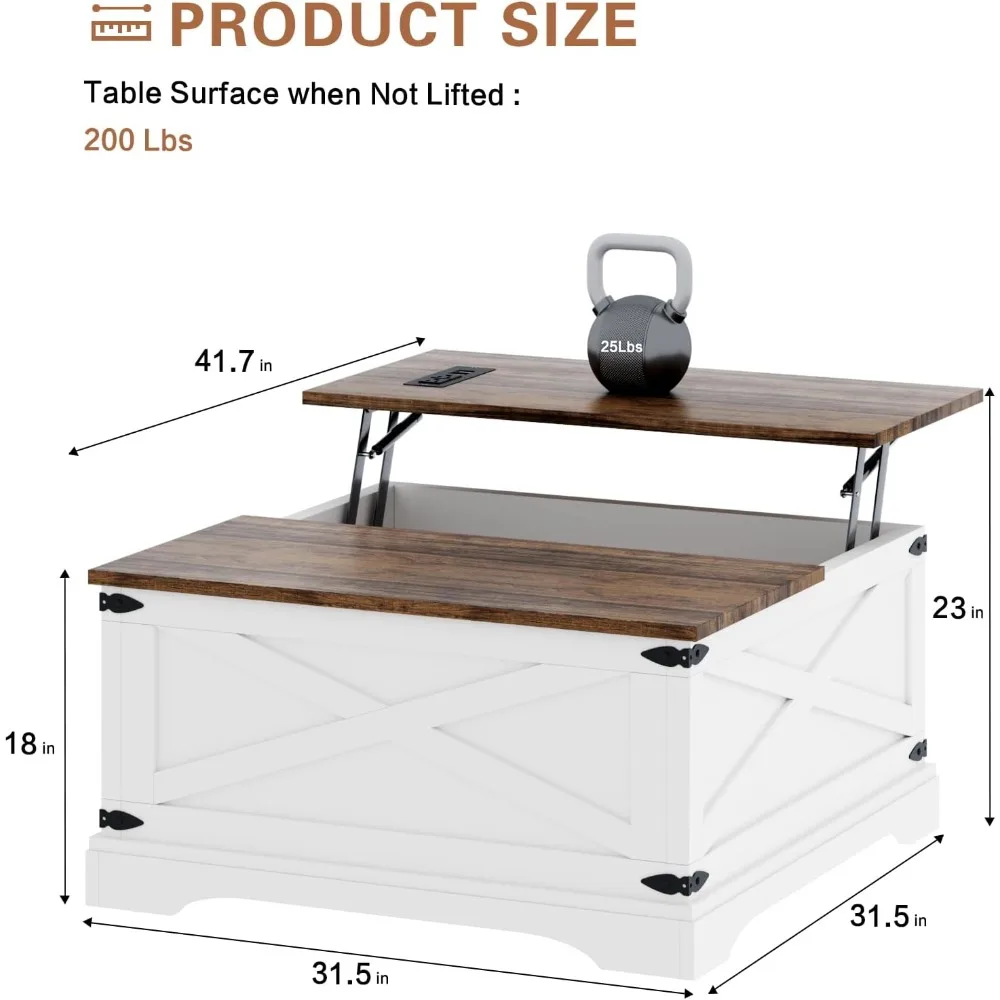 طاولة قهوة مربعة الشكل لغرفة المعيشة مع مساحة تخزين، طاولة طعام على طراز المزرعة مقاس كبير