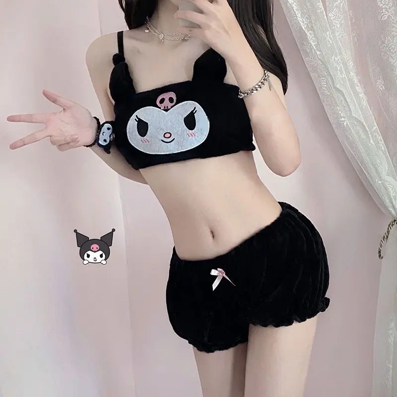 

Sanrio Kuromi Pajamas Set Anime Nightwear 2Pcs/Set Women Plush Sexy Tank Top Shorts Sweet Cute Household Clothes Girl Home Wear