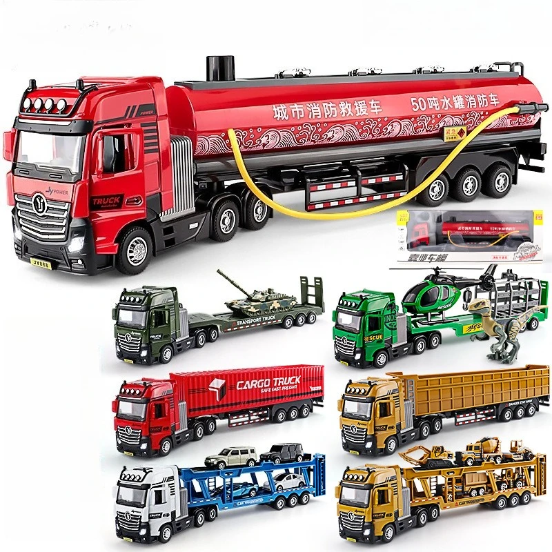 1:50 Large Trailer Urban Fire Rescue Vehicle Model Simulation Big Truck Water Tanker Toy Car Package