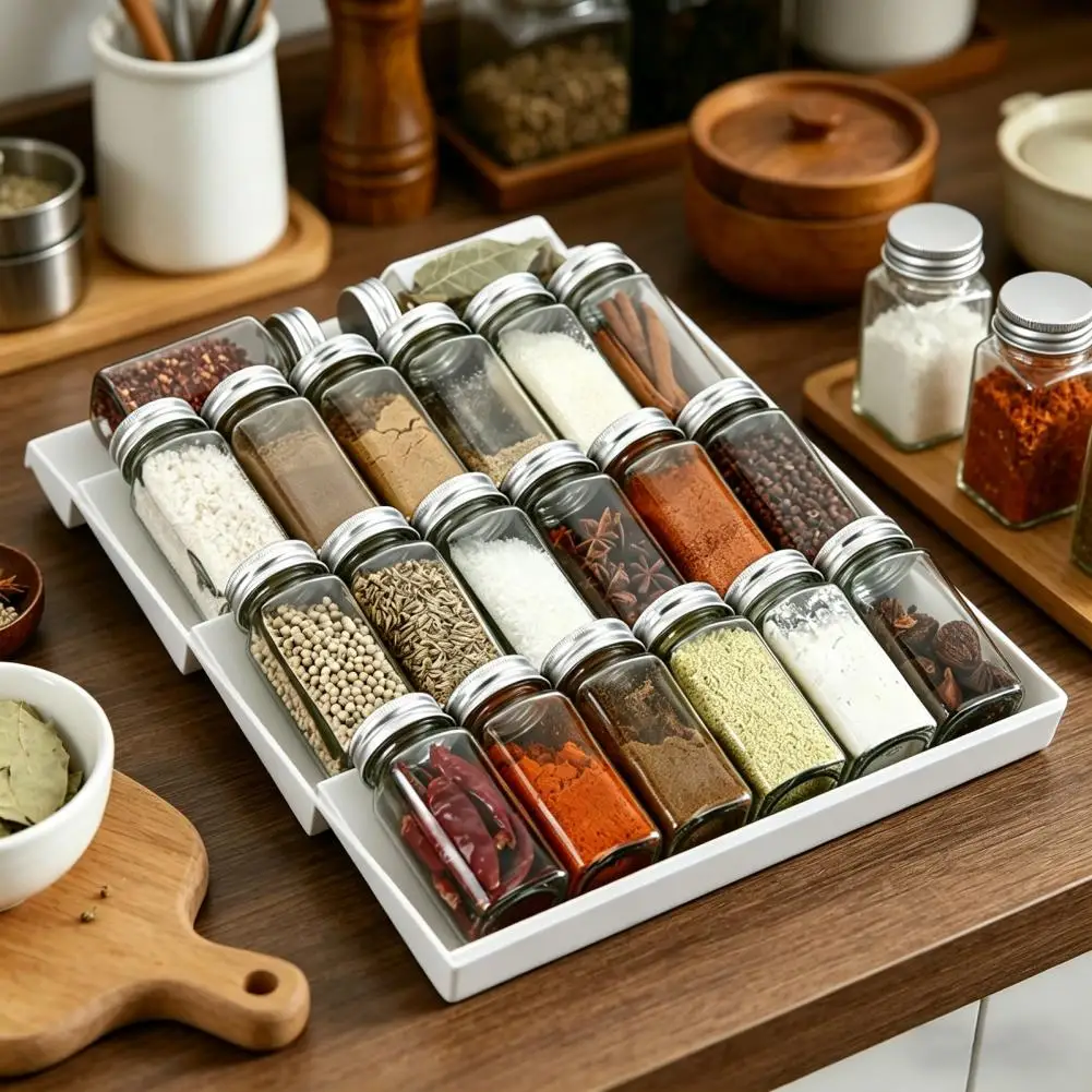 

2PCS Kitchen Shelf Organizer with Stepped Layered Design PP Spice Organization Rack for Cabinet Storage And Pantry