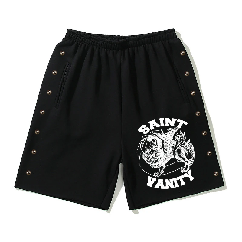 Retro Classic Saint Casual Shorts High-quality Loose Cotton Rivet Patterned Printed Sports Shorts