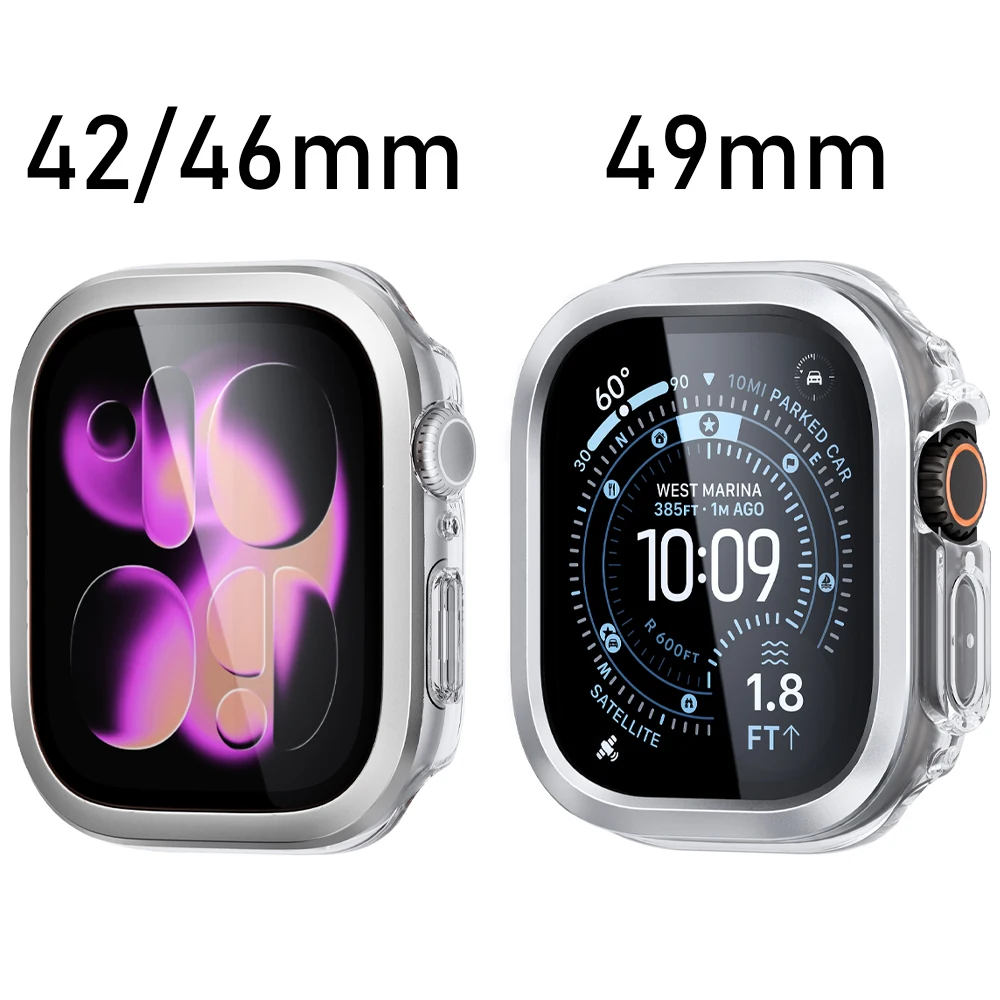 2 in 1 Metal Bezel+PC for Apple Watch Case Series Ultra 10 11 49mm 42MM 46mm Waterproof HD Tempered Glass Screen Protector Cover