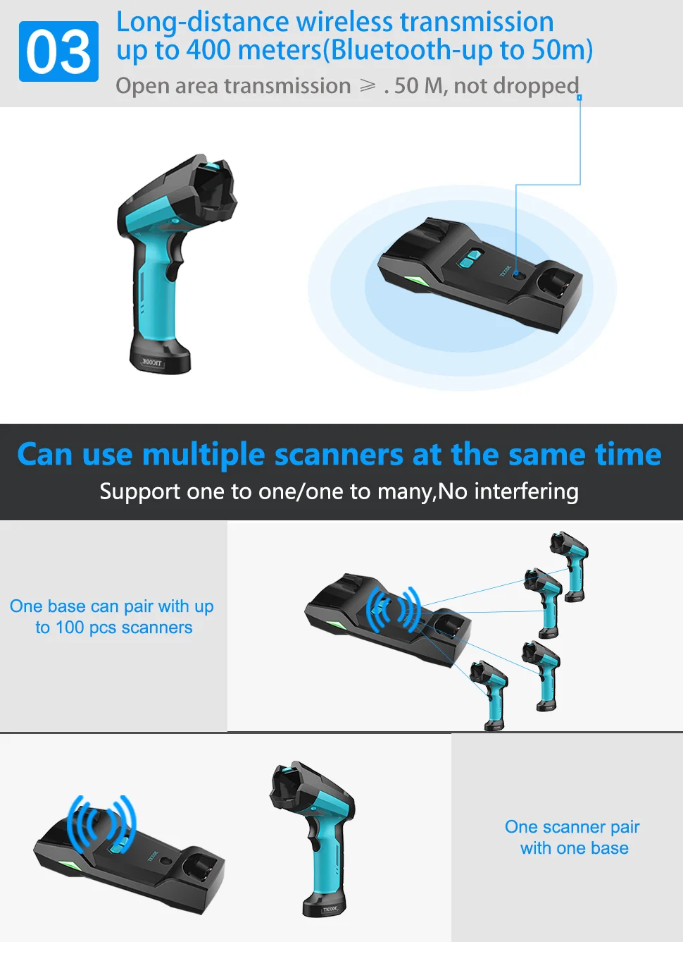 Escáner de código de barras de almacén BT USB 2,4 GHz lector de código de barras inalámbrico 1D/2D escáner de código QR automático para supermercado