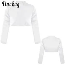 Kids Girls Satin Bolero Jacket Shoulder Cropped Bolero Cardigan Festive Long Sleeve White Ivory Communion Dress Baptism Dress