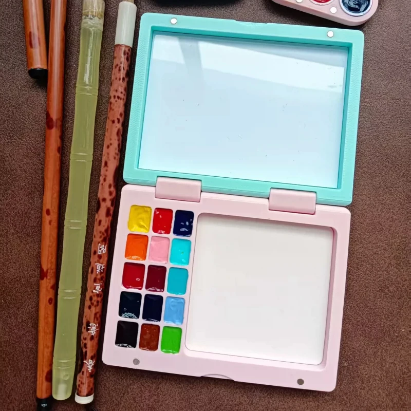 12/15 Grid Empty Watercolor Paint Box with Ceramic Mixing Palette Portable Storage Case Artist Travel Sketching Art Supplies