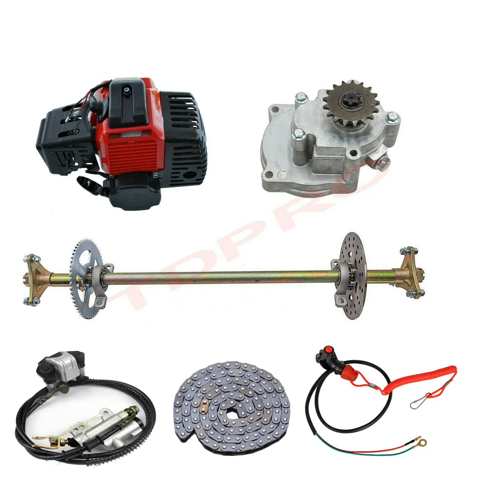 

740mm Drift Trike Go Kart Rear Axle Kit + Brake Caliper Chain+ 49cc Engine Motor