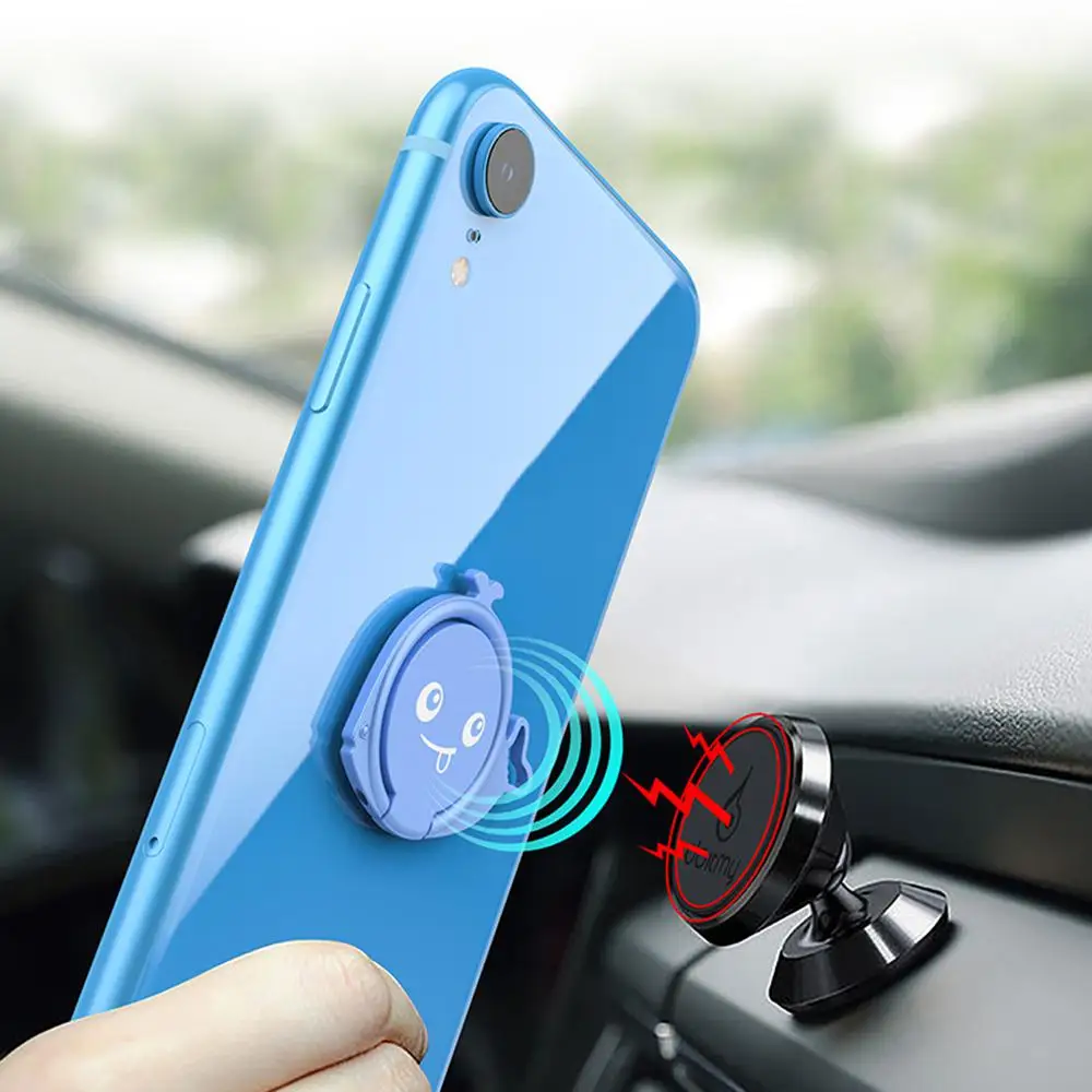 Cell Phone Ring Holder Black Lovely Fish Shape 360 Degree Rotation Car Suction Magnetic Universal For Cell Phone Holder