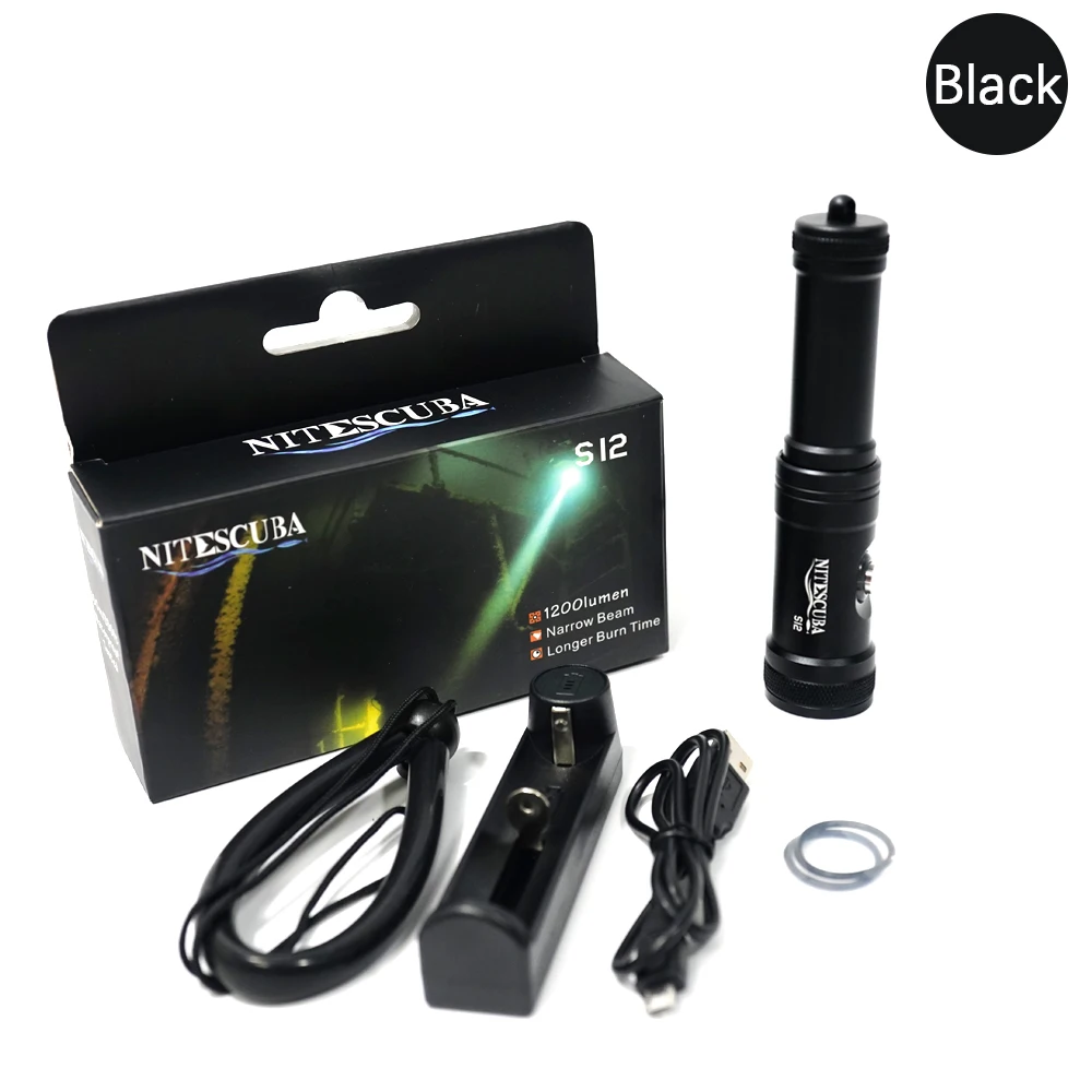 Nitescuba S12 scuba diving flashlight 1200 lumens 100 meters waterproof night time underwater exploration hole fill light