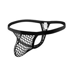 Men Briefs Sexy Low Rise Fishnet Breathable Underwear G-String T-Back Thongs Underpants See-Through Gays Lingerie Panties