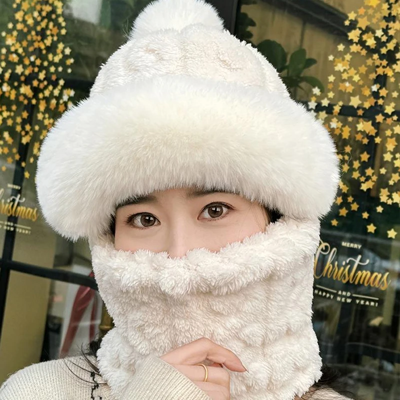 Windproof Neck Protective Warm Thickened Scarf Lovely Ear-Protection Hats Double Layer Ear Protection Riding Beanies Cold Hat