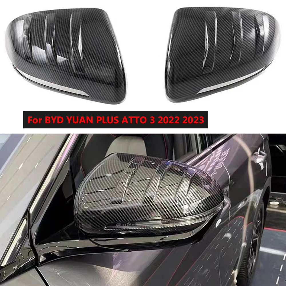 

2PCS Car-styling For BYD YUAN PLUS ATTO 3 2022 2023 Carbon fiber/black Door Side Wing Rearview Mirror Cover Trim Protection