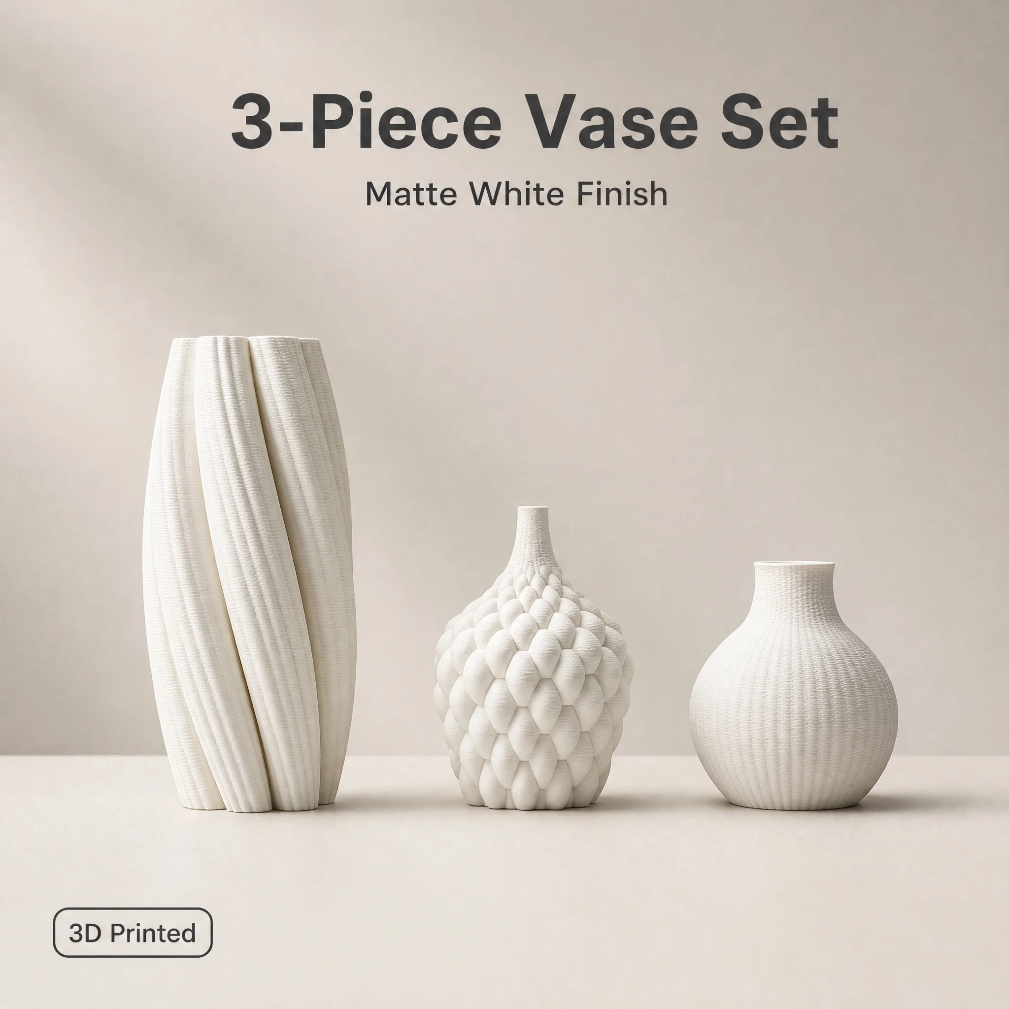 3D Printing Vase - Conjunto de 3 Vasos Decorativos de