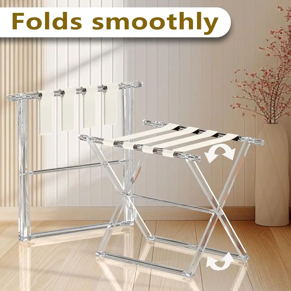 Portapacchi pieghevole con cinturino in pelle da 120 libbre: ideale per stanze degli ospiti, camere da letto e hotel (Beige)