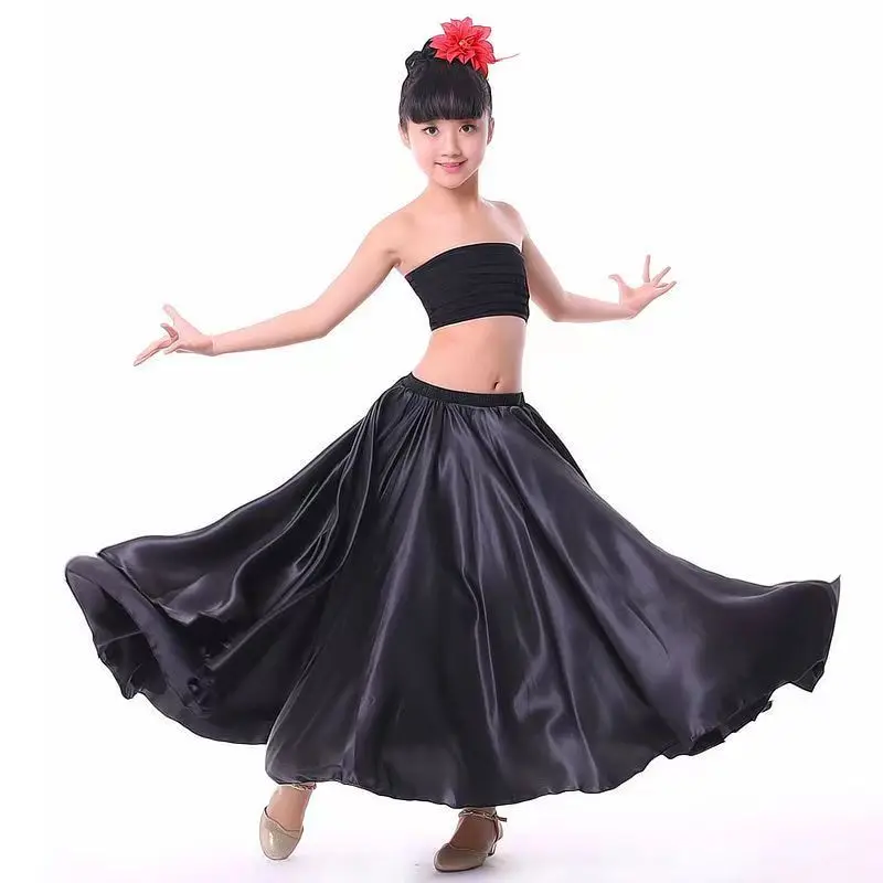 Bambini ragazze costumi di danza del ventre per bambini danza del ventre indiano Bollywood Performance Gypsy Solid Satin Skirt