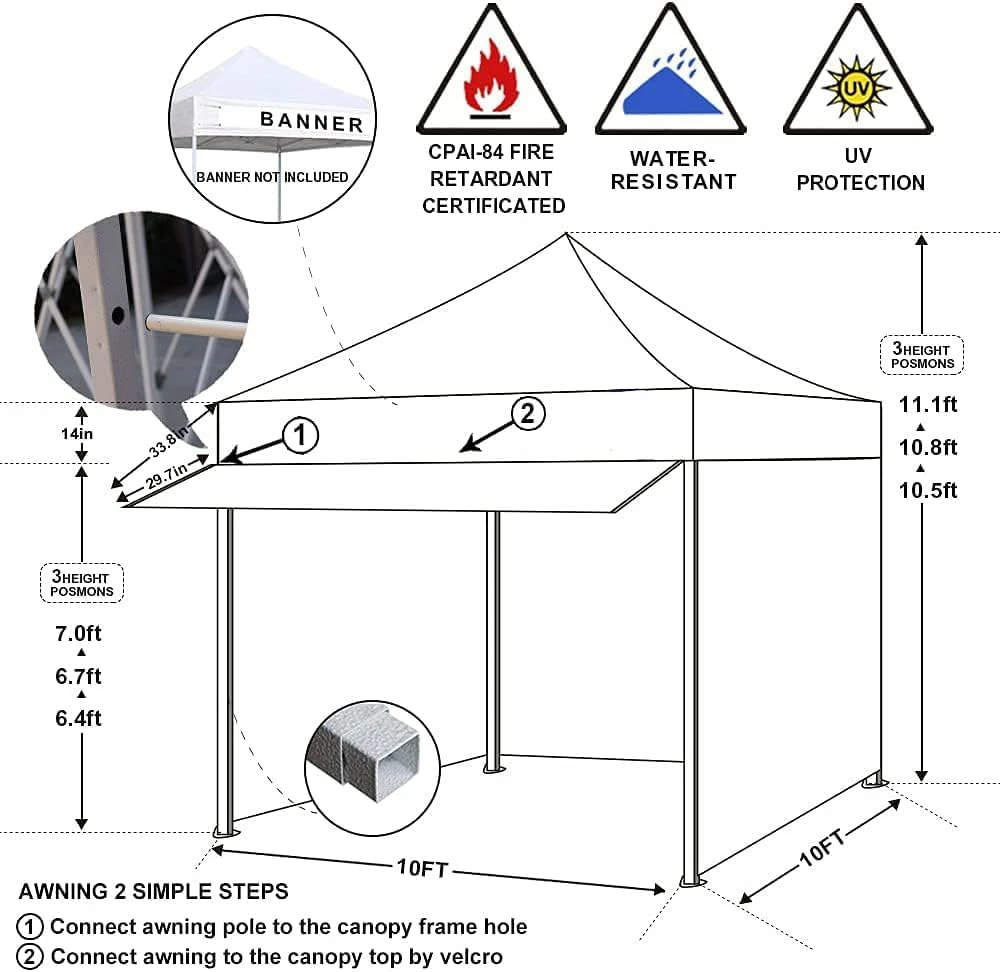 USA 10 x 10 up Canopy Commercial Tent Outdoor Party Canopies with 4 Removable Zippered Sidewalls and Roller Bag