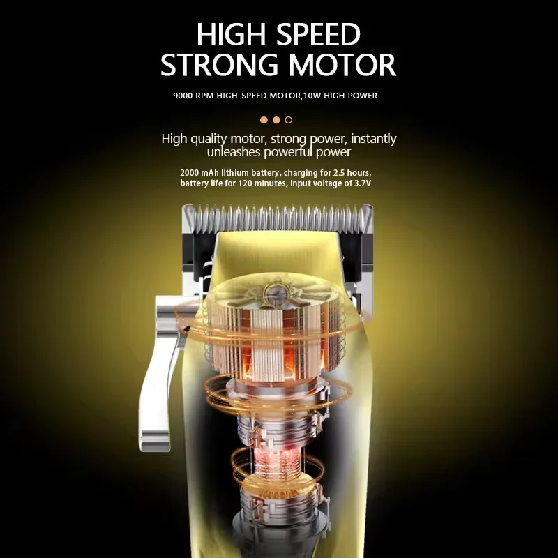 Kemei KM-1698 مقص الشعر للرجال 9000 دورة في الدقيقة 10 واط عالية الطاقة كامل المعادن DLC شفرة LED عرض المهنية قص الشعر المتقلب