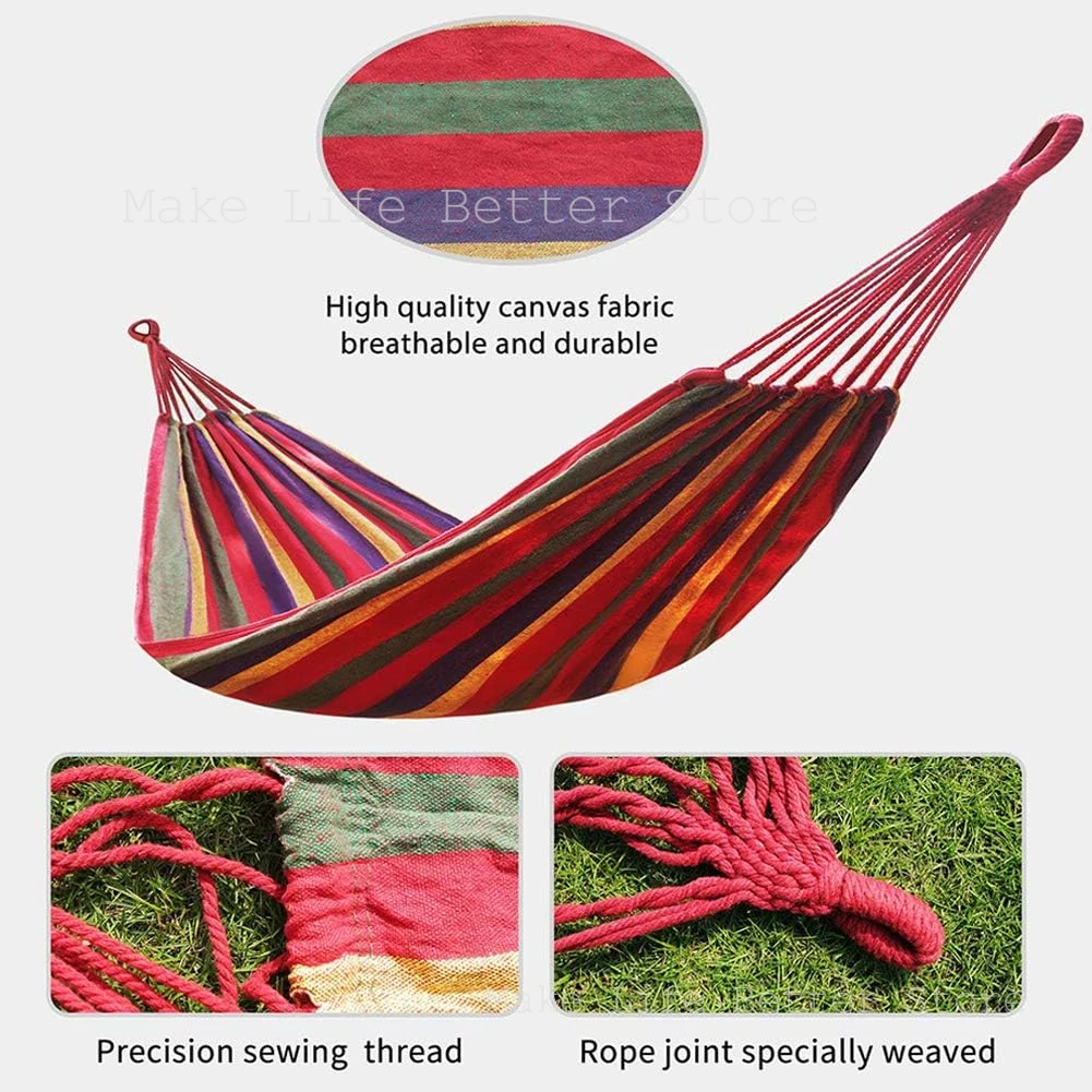 

Outdoor Canvas Hammock Single Person Portable Camping Bed for Leisure High Bearing Capacity Parachute Fabric Hanging Swing