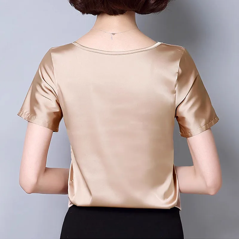 New Women Tops and Blouses Summer Short Sleeve Casual Women\'s Shirts 2024 Silk Blouse O Neck Loose Lady Elegant Clothes  2126