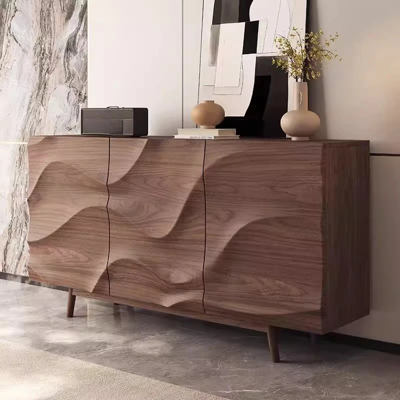 

Nordic chest cabinet, solid wood wavy pattern medium antique side cabinet, entrance cabinet shoe cabinet, retro locker carmet