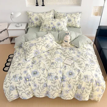 Luxury floral botanical pattern duvet cover set for all seasons bedroom cotton soft breathable bedding set with pillowcase