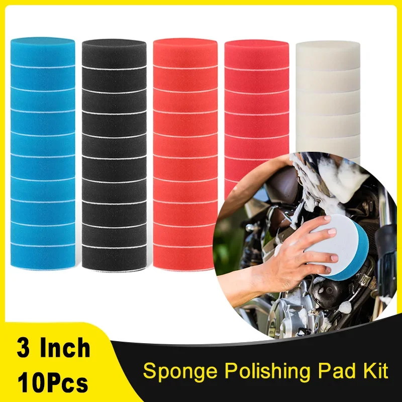 3 Inch Sponge Polishing Pad Kit 10 Pcs Hook and Loop Car Buffer Pads for Car Polishing and Waxing Polisher Attachment Waxing