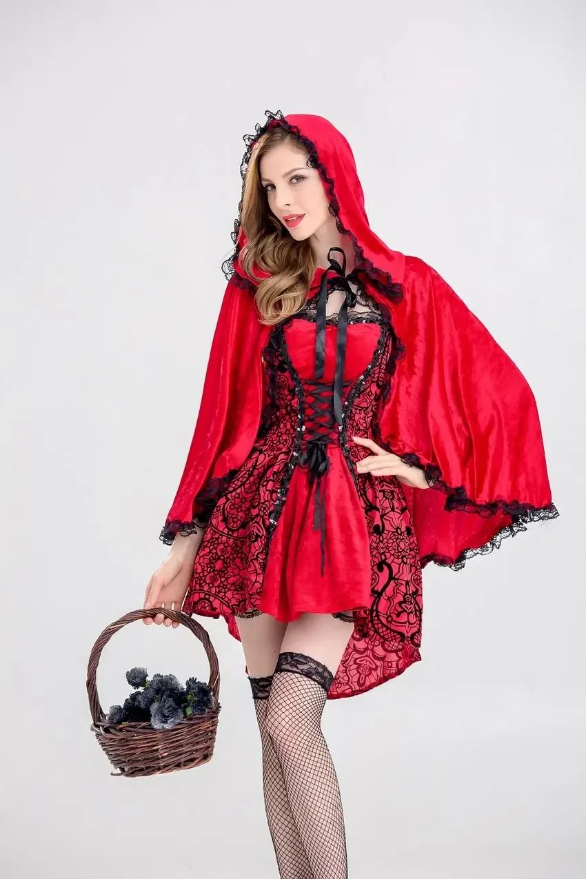 Fairy Tale Princess Halloween Adult Little Red Riding Hood Costume Party Cosplay Fancy Dress With Clo'ak Size S M L XL