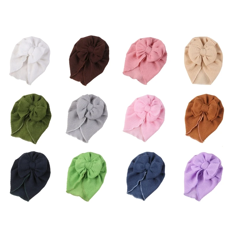 

Baby Turban Hat Ruffle Edge Beanie Hat Infant Bow Knot Hat Breathable Winter Headdress High Stretchy Universal Bow Caps