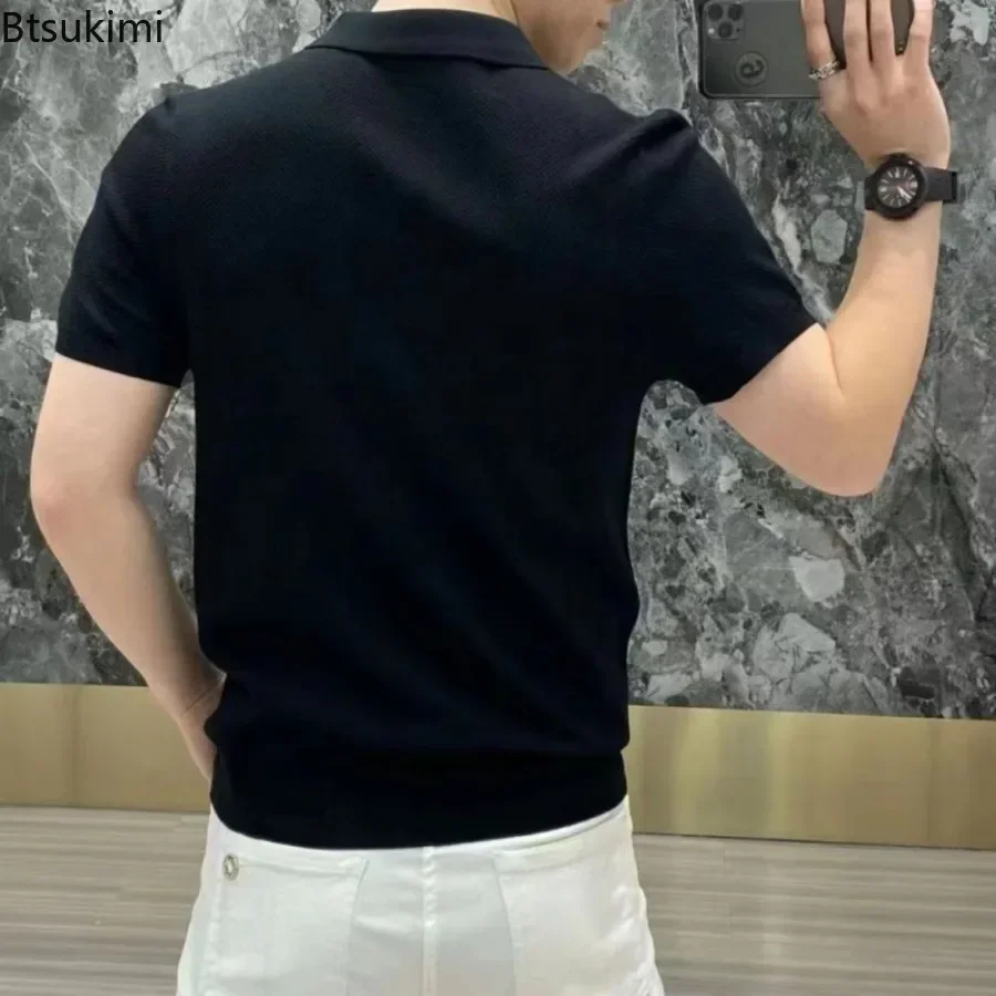 Moda Lekkie Luksusowe Męskie Koszulki Polo z Krótkim Rękawem Letnie Nowe Wygodne Klapy Biznesowe Casualowe Topy Męskie Koreańskie Koszulki