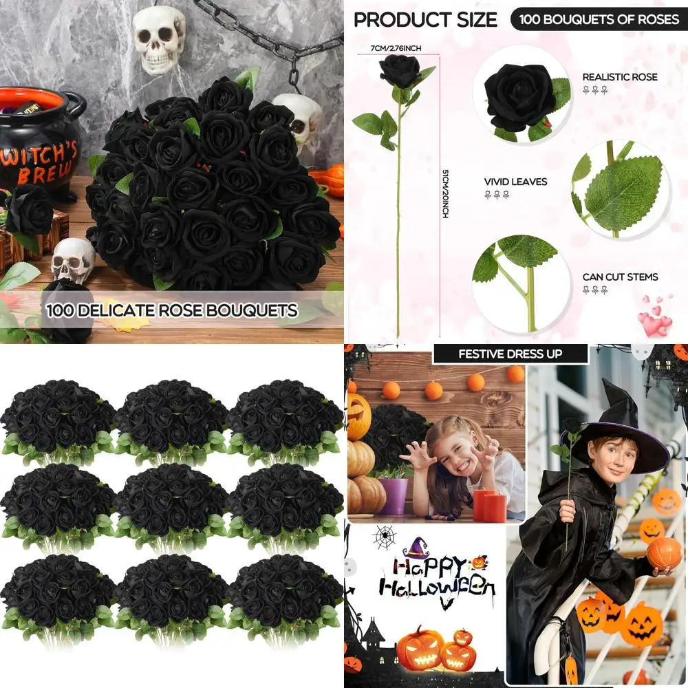 

Набор из 100 искусственных черных шелковых роз на длинных стеблях для букетов, украшения столов и декоративных ваз