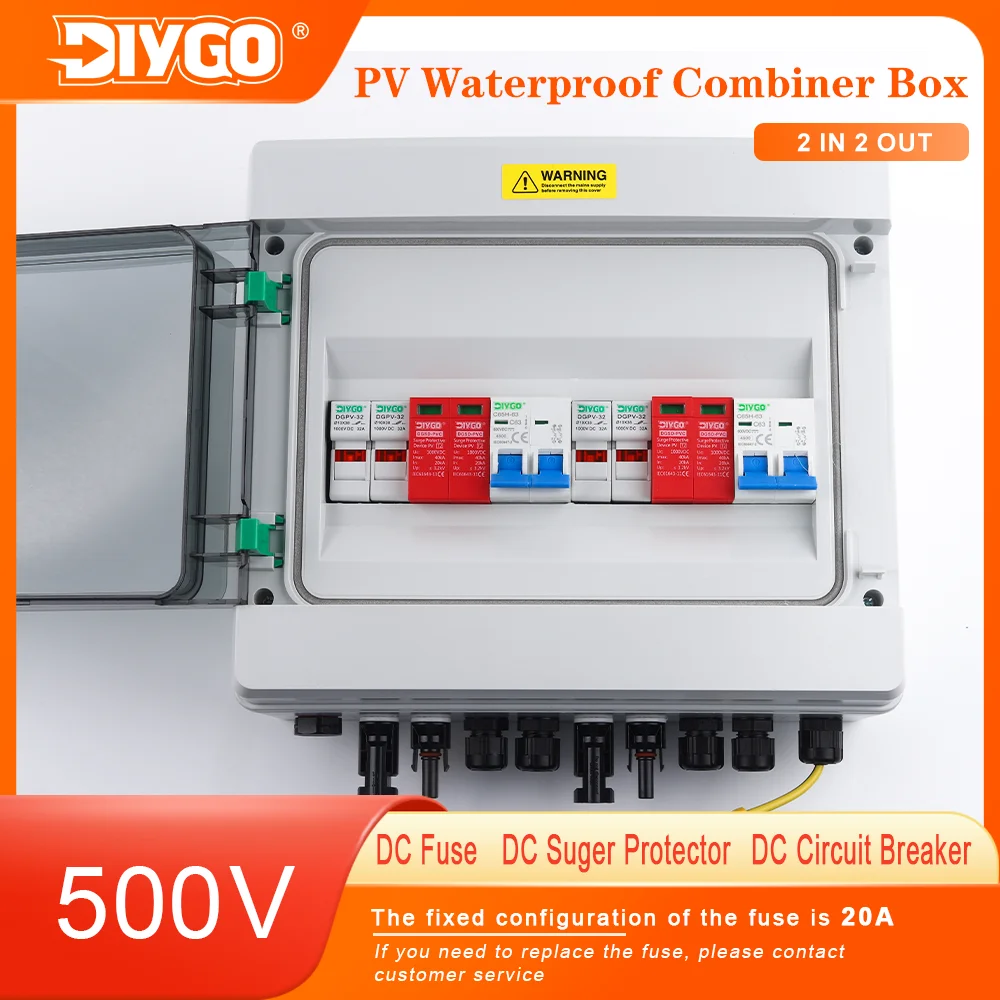 IP65 Waterproof PV Combiner Box DC500V 2-2 Solar Junction Box Surge Lightning Protection SPD DC Fuse MCB Outdoor Wall-mounted