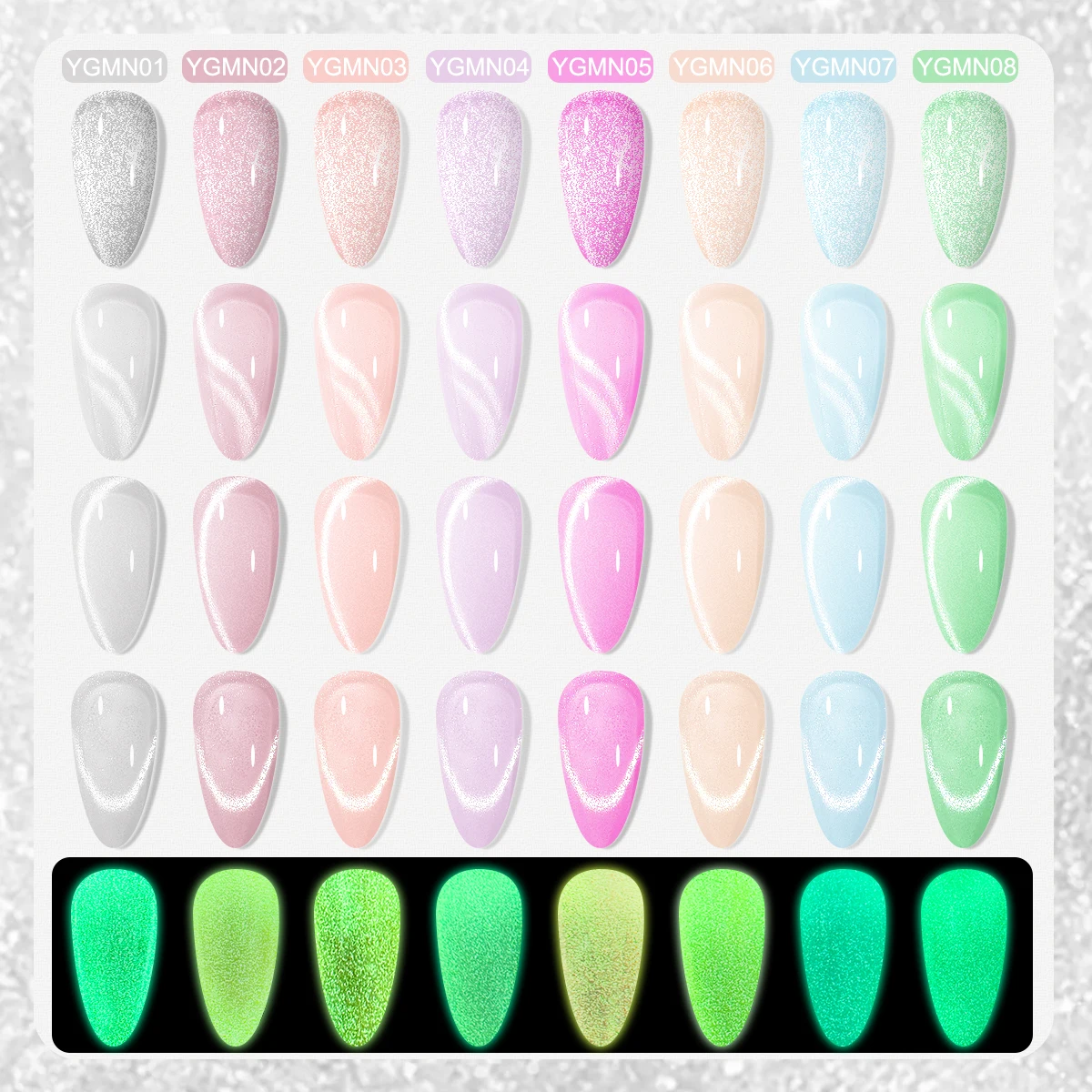 ยาทาเล็บเรืองแสงในที่มืด Groillim สีลูกกวาดสดใส ติดทนนาน ความเรืองแสงสูง สีเข้มข้น / สำหรับตกแต่งเล็บด้วยไฟ LED