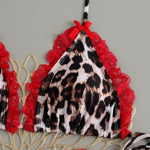 2025 सेक्सी लेपर्ड प्रिंट लेस बिकिनी सेट महिलाओं के लिए हाई-एंड एनिमल प्रिंट स्विमसूट 3-पीस पुश-अप ट्रिकिनी बीचवियर 10 best sales बिकिनी एनिमल प्रिंट - №6