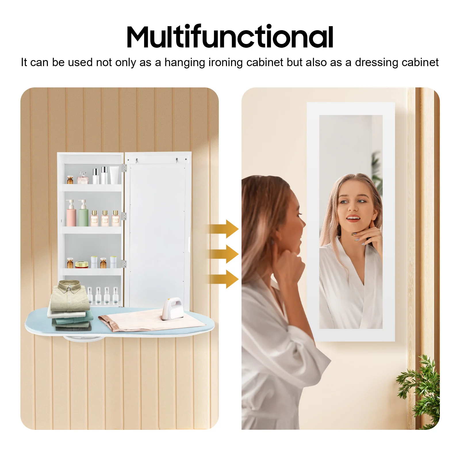 Ironing Board Wall-Mounted Wardrobe Storage Ironing Cabinet Board Mirror Foldable Rotating Wall Mounted Concealed Iron Table