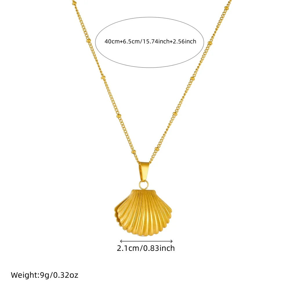 DIEYURO 316L สแตนเลส Golden Sea Shell ไข่มุกจี้สร้อยคอ Lady ใหม่ฤดูร้อนชายหาดคอเครื่องประดับของขวัญ